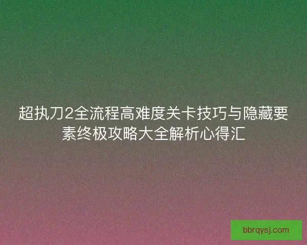 超执刀2全流程高难度关卡技巧与隐藏要素终极攻略大全解析心得汇
